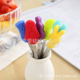 厂家彩色硅胶手柄水果叉可爱创意套装签厨房餐饮用品硅胶叉图片